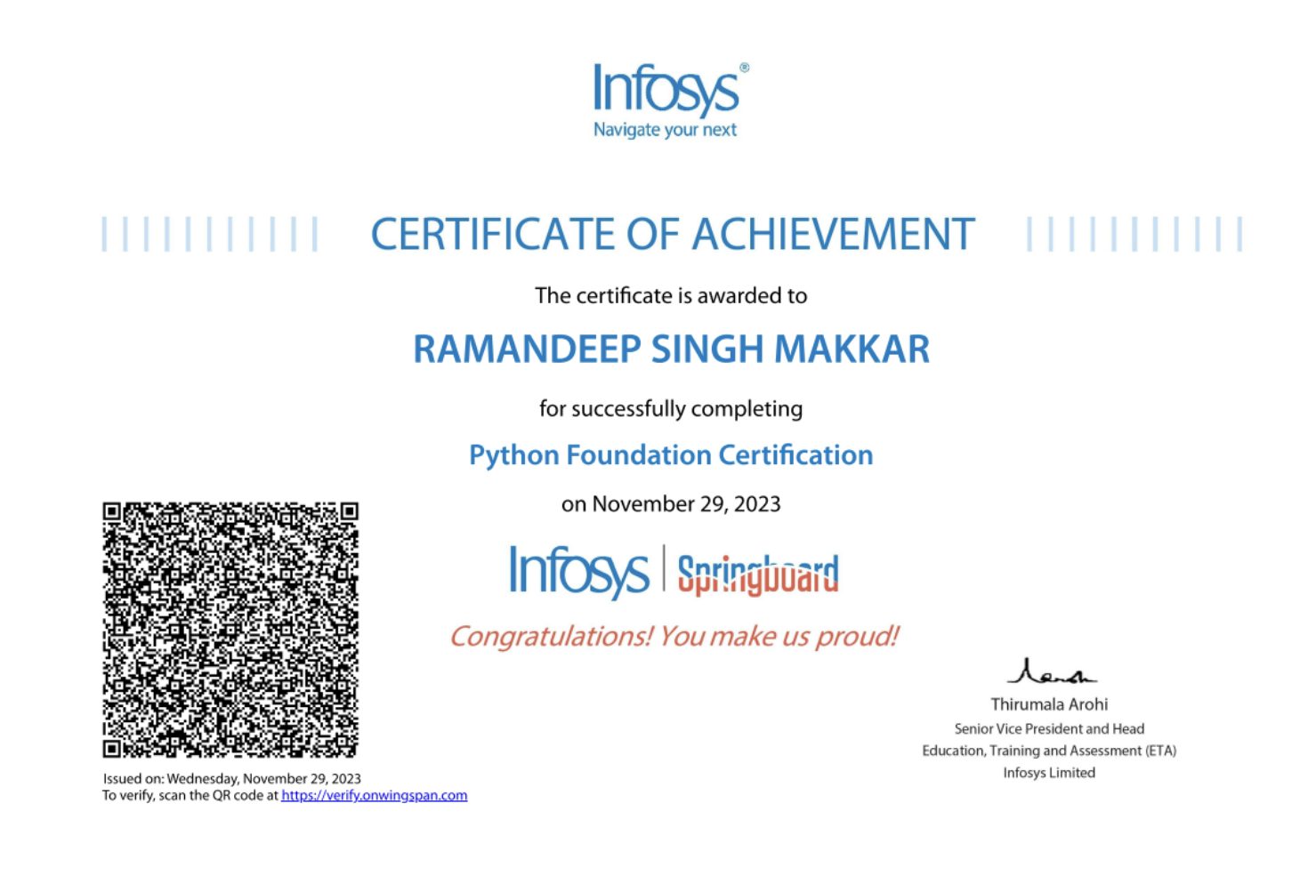 Basics of Python - Infosys Springboard
