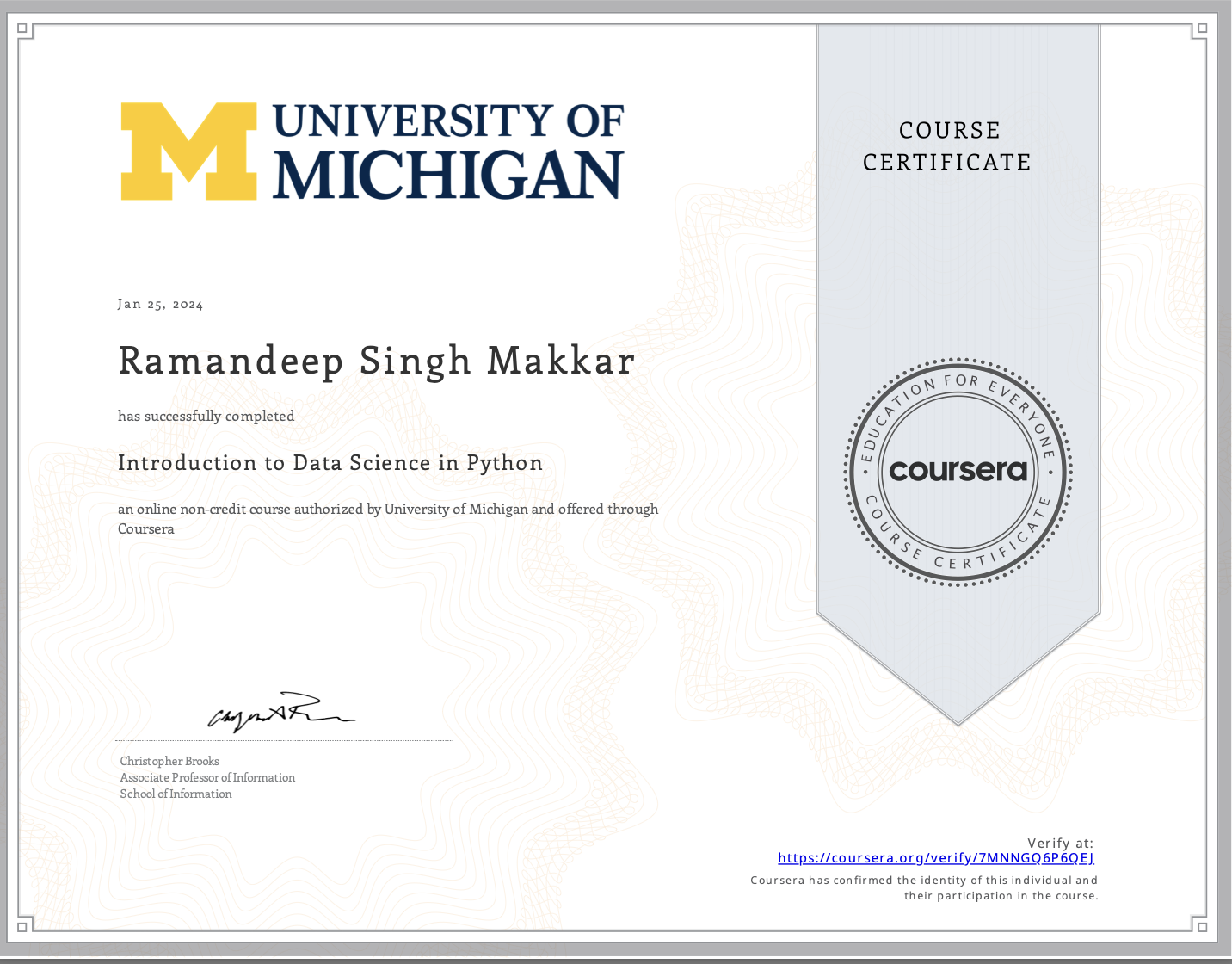Introduction to Data Science in Python - University of Michigan